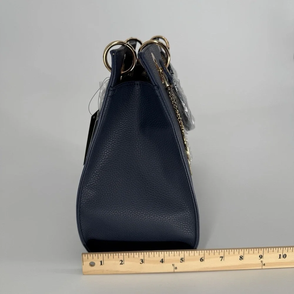 Studio Badgley Mischka Navy Vegan Leather Satchel Bag Top Handle‎ Charm $129